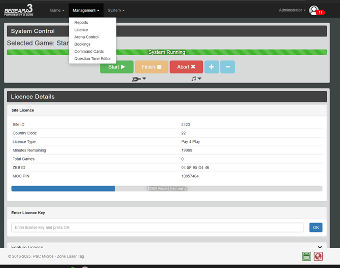 O-Zone interface showing Site ID